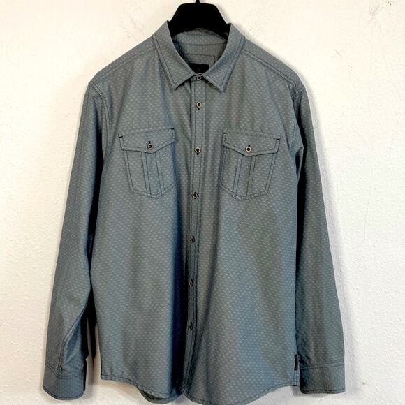 Prana Men Blue/White Two Front Pockets Button Down Long Sleeve Shirt Size L - Picture 2 of 10